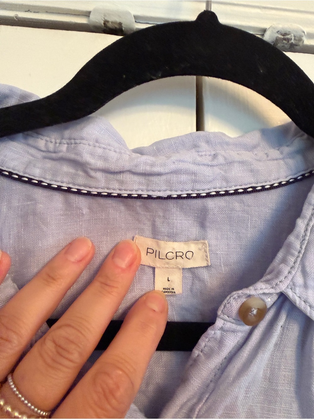 Pilcro Aly 100% Linen Pale Blue Short-Sleeve Button Front Blouse - Picture 3 of 4